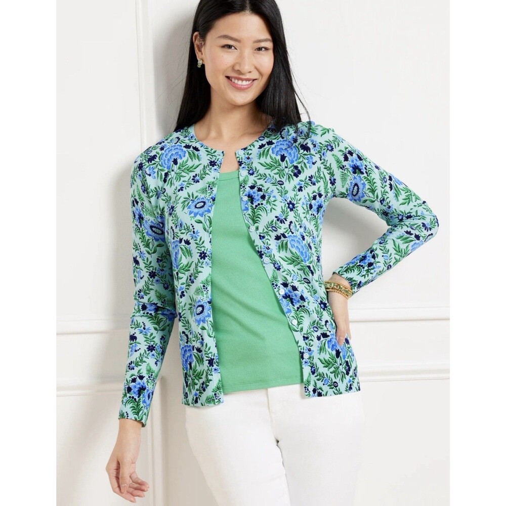 Talbots Charming Cardigan Exquisite Floral Classic Officewear Women Sz M Petite